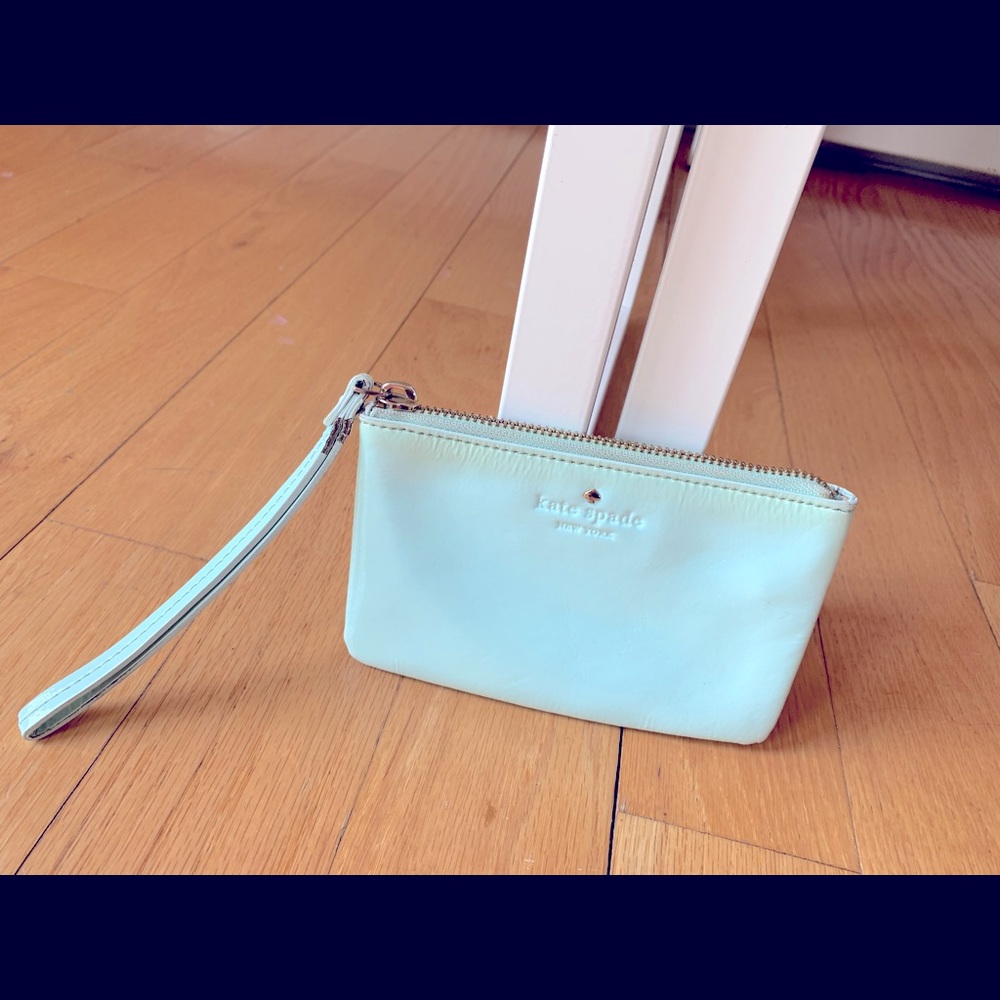 Kate Spade Patent Leather Wristlet Mint Blue Color